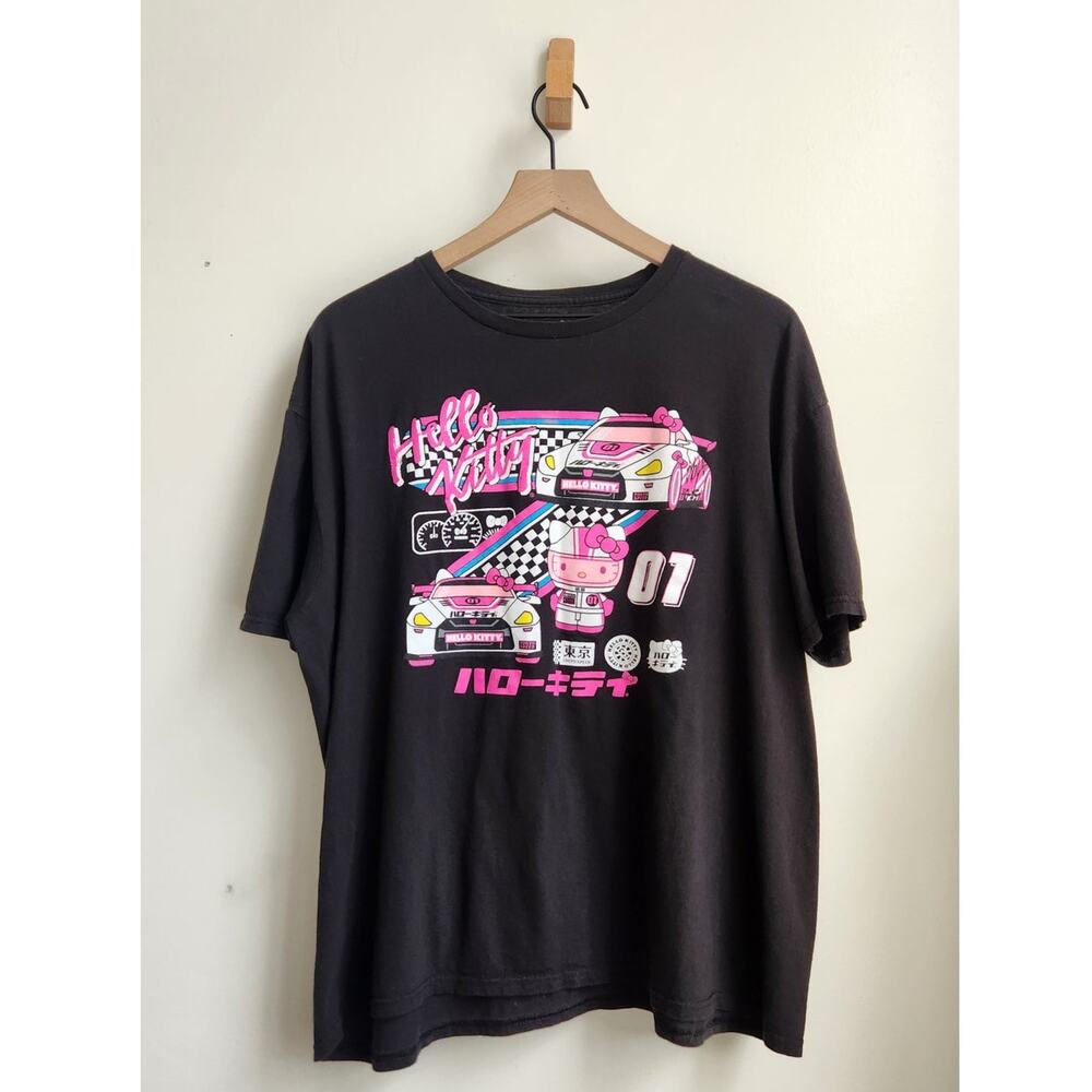 Hello Kitty by Sanrio Car Racer Graphic T- Shirt Womens 2X Black Hot Pink 90s